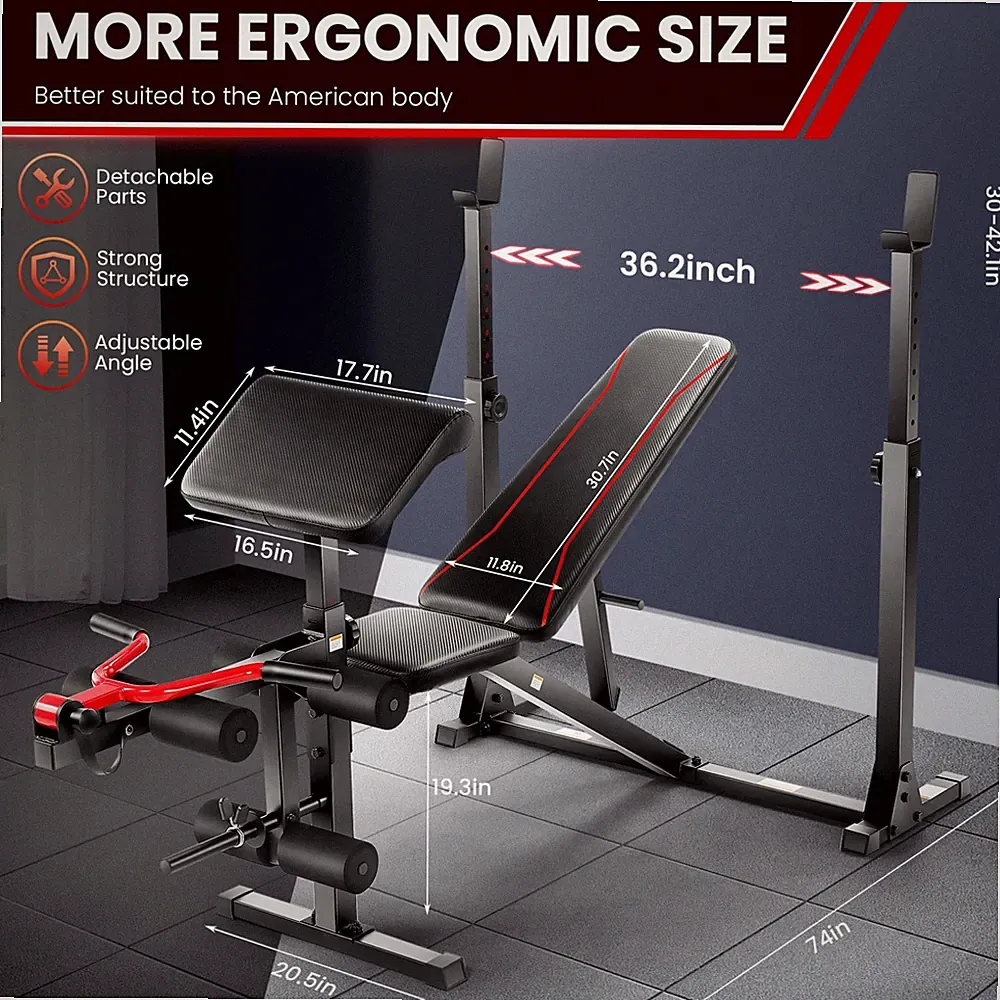 900LBS Olympic Weight Bench Set Adjustable w/ Barbell Rack Full Body Exercise✅A+