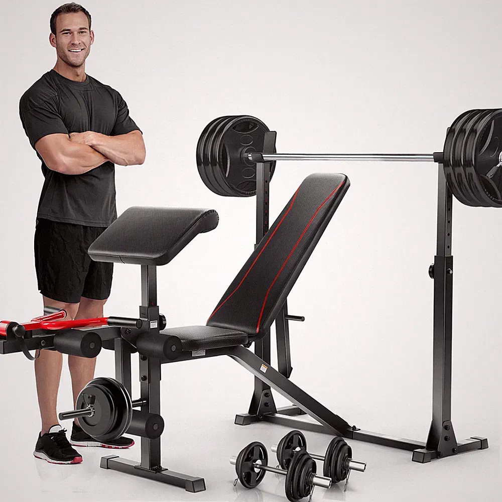 Adjustable Weight Bench Set, 900LBS Bench Press Set with Squat Rack for Home Gym