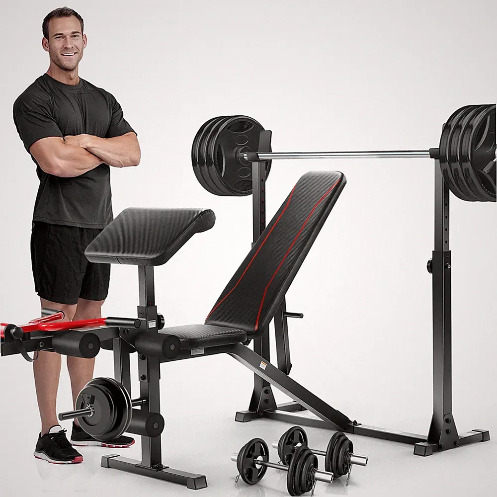 900LBS Olympic Weight Bench Set W/ Squat Rack Adjustable Incline Bench Press Set