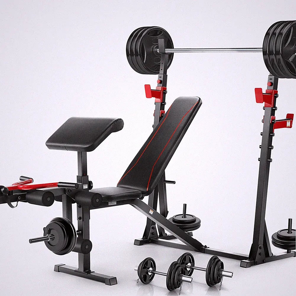 900lbs Olympic Weight Bench Set with Squat Rack, Preacher Curl Full Body Workout