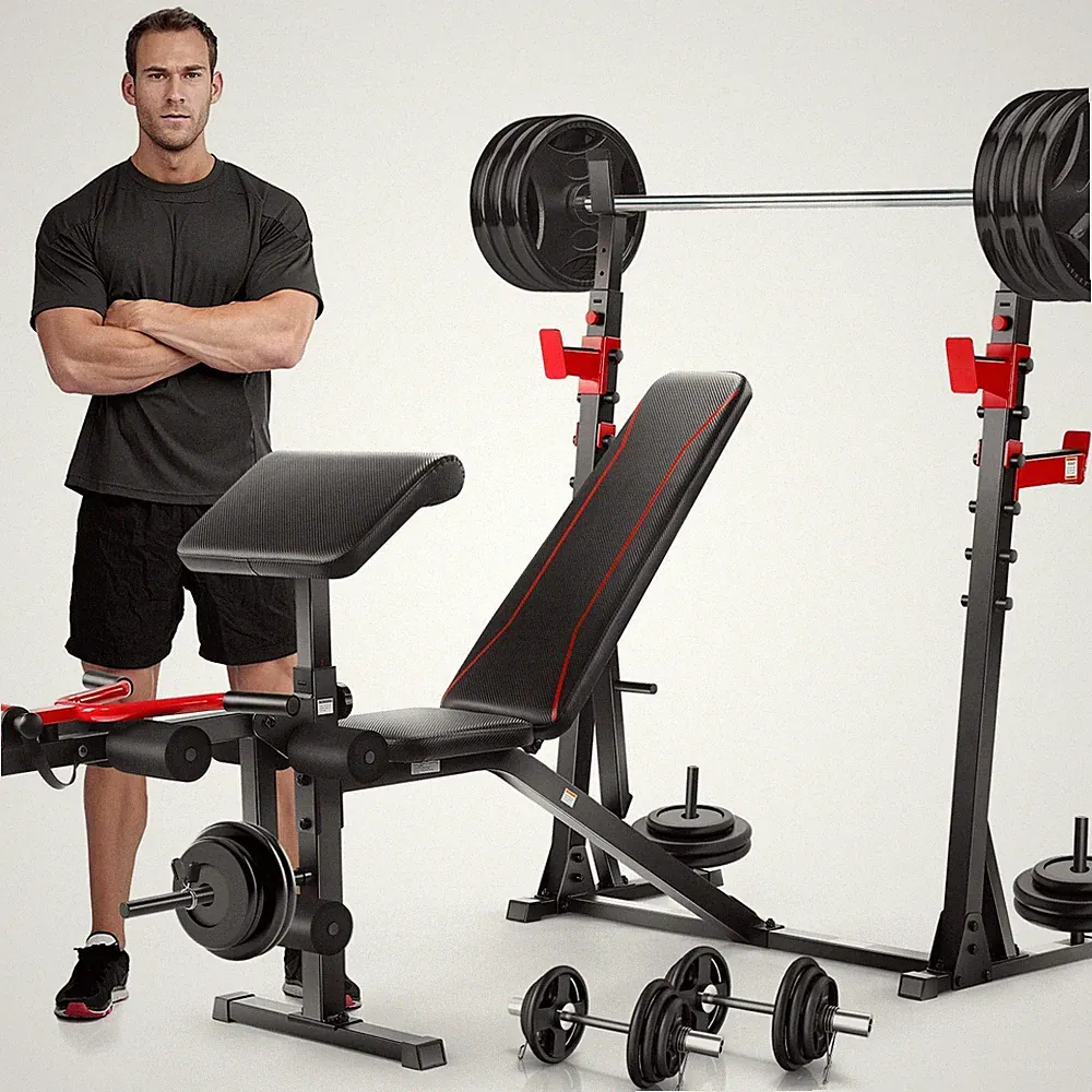 900LBS Olympic Weight Bench with Squat Rack Adjustable Workout Bench for Home Gy