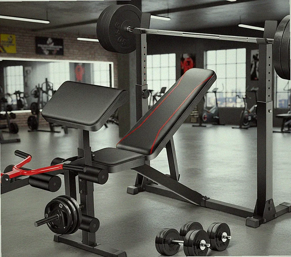 900LBS Weight Bench Set with Squat Rack Preacher Curl Full Body Workout Benches