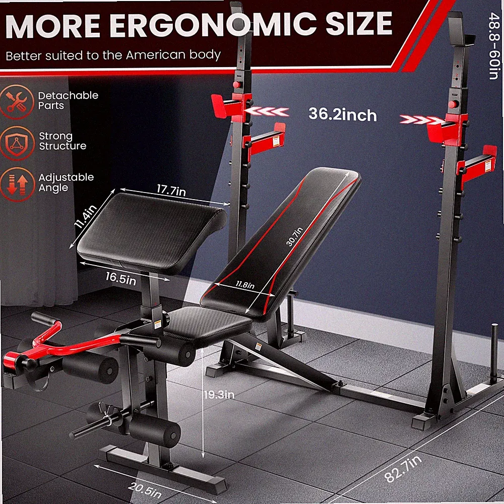 900LBS Weight Bench Set with Squat Rack Preacher Curl Full Body Workout for Home