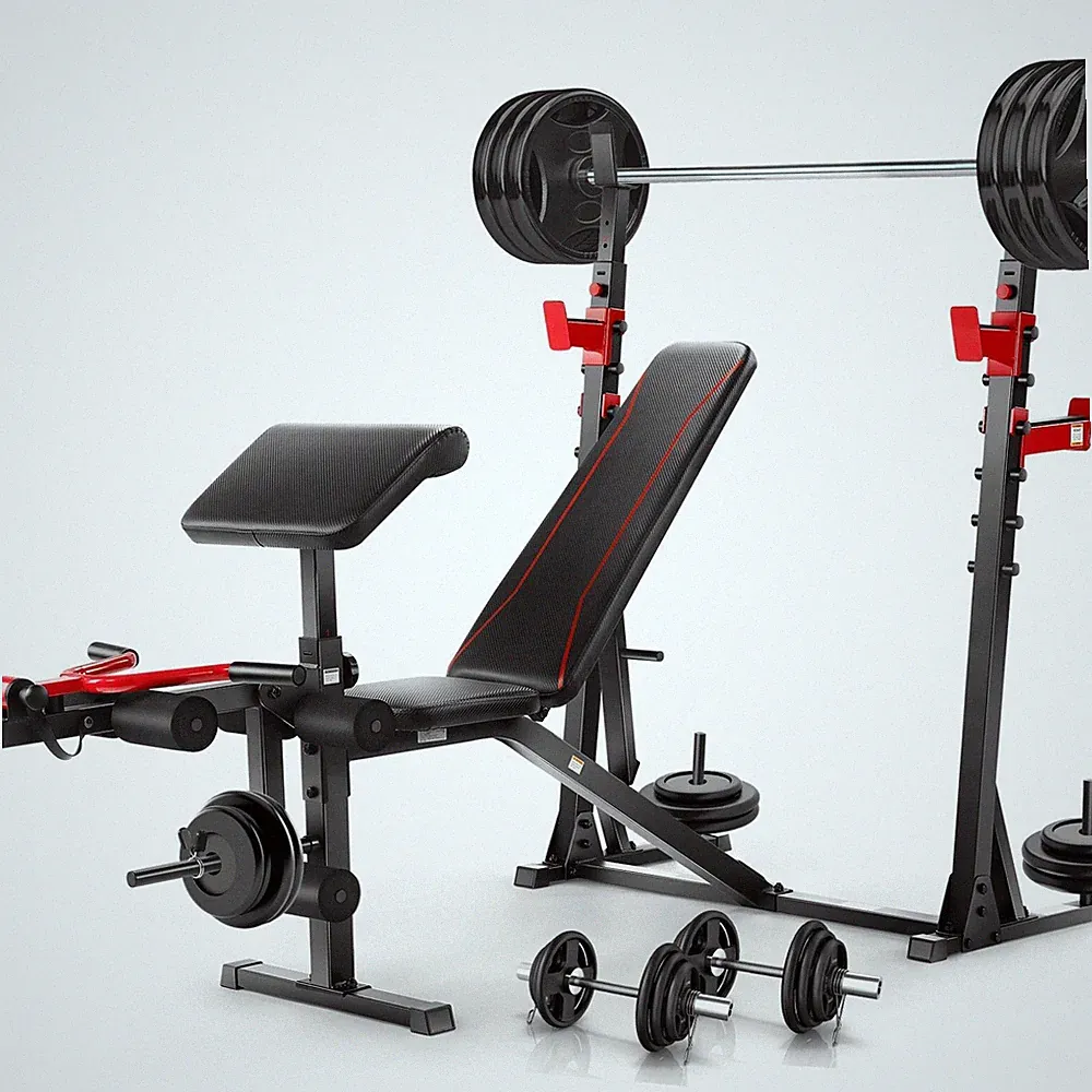 900LBS Weight Bench Set with Squat Rack Preacher Curl Full Body Workout Home Gym