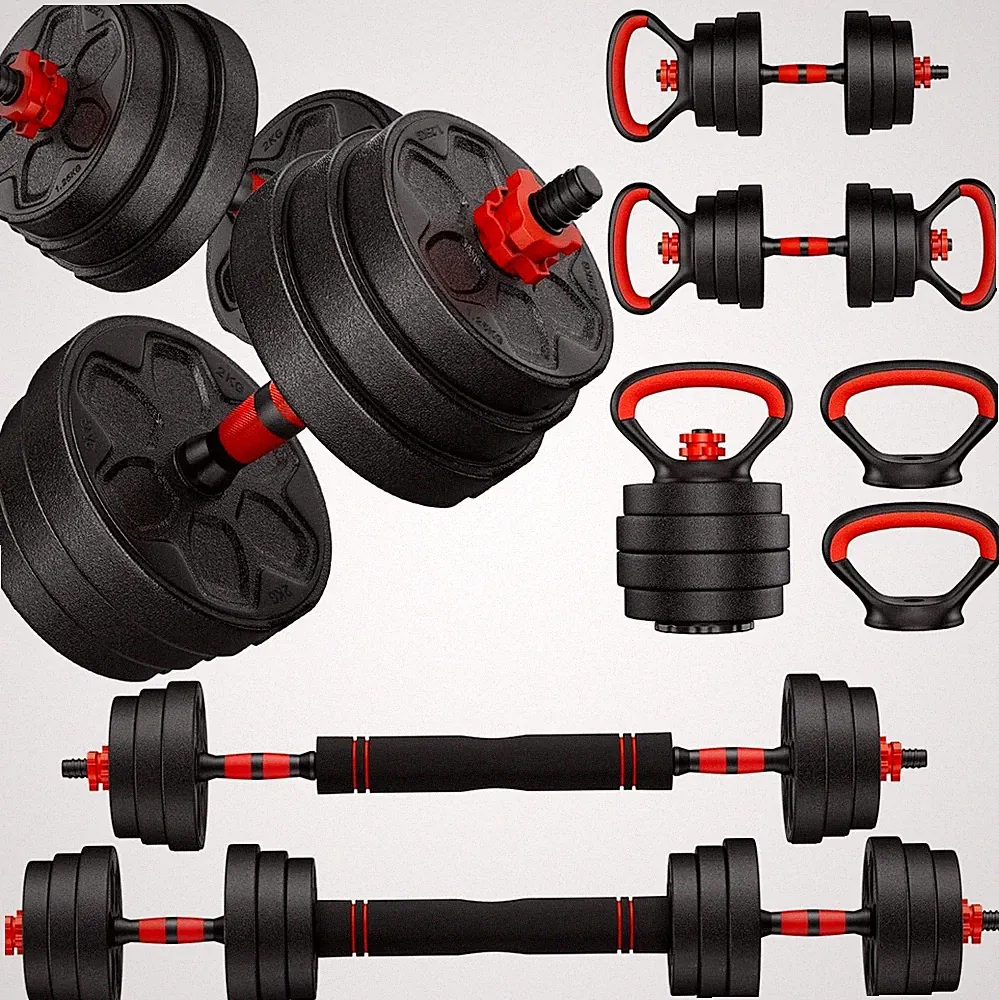90lbs Adjustable Dumbbell Set 4-in-1 Barbell Kettlebell Home Gym Weights FAST US