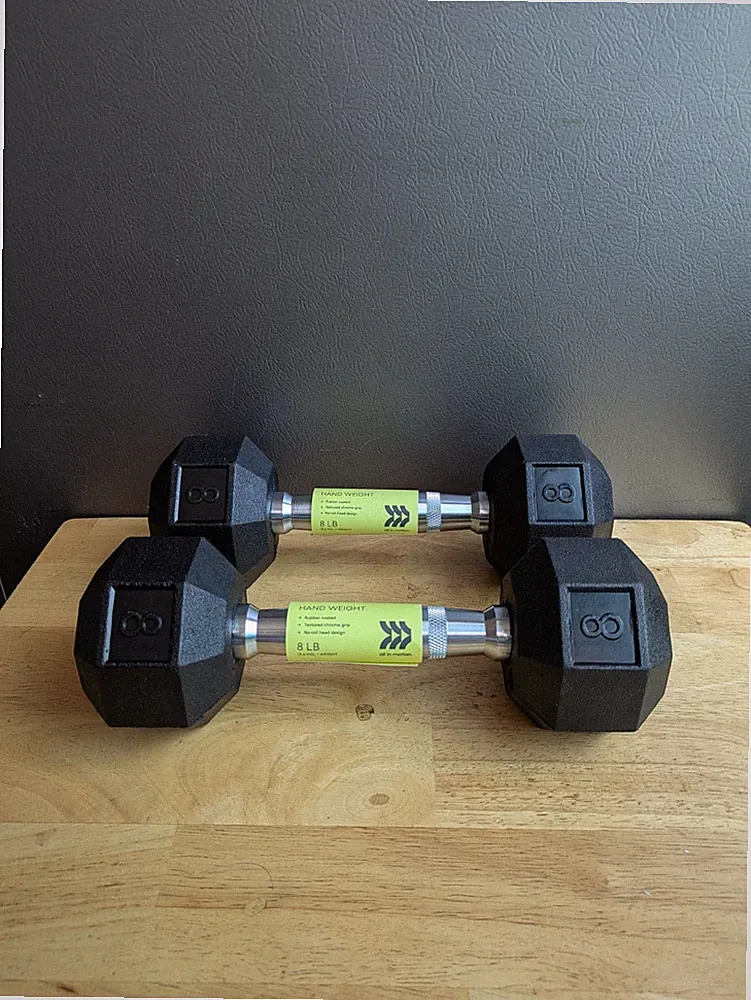 a)l in motion. 16 Lb Set Dumbbells 8 Lbs each with Steel Handles $20 x two