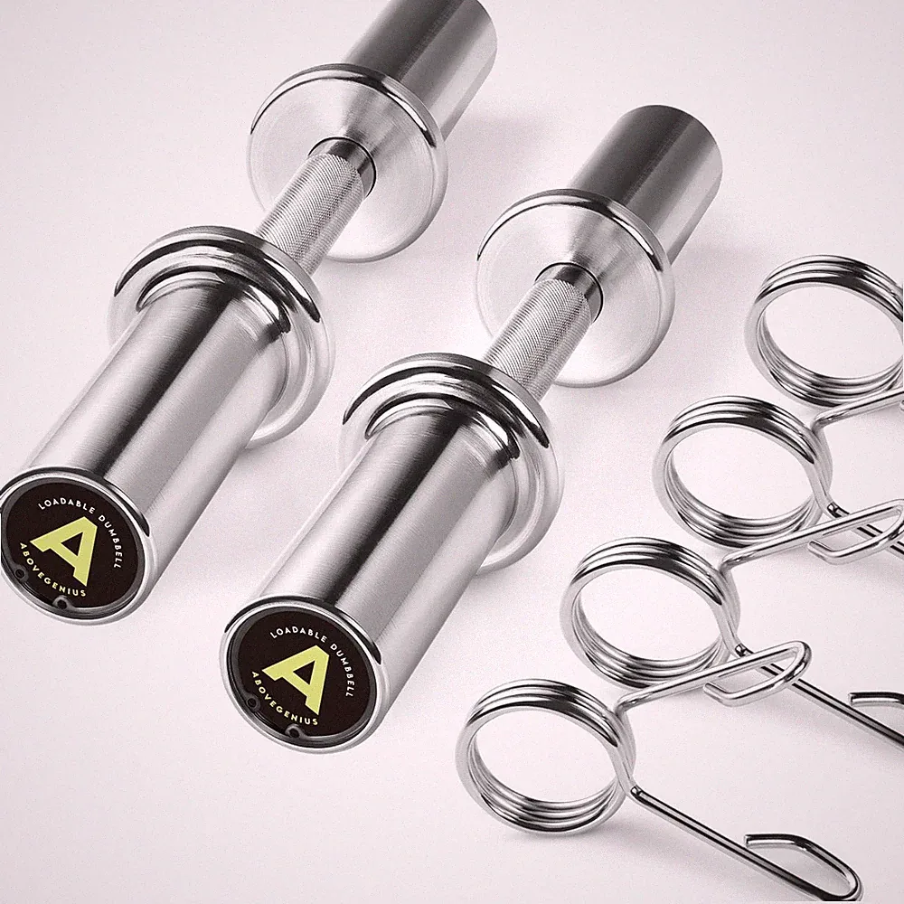 AboveGenius 16" Olympic Dumbbell Handles, Solid Steel Loadable Weight Bars fo...