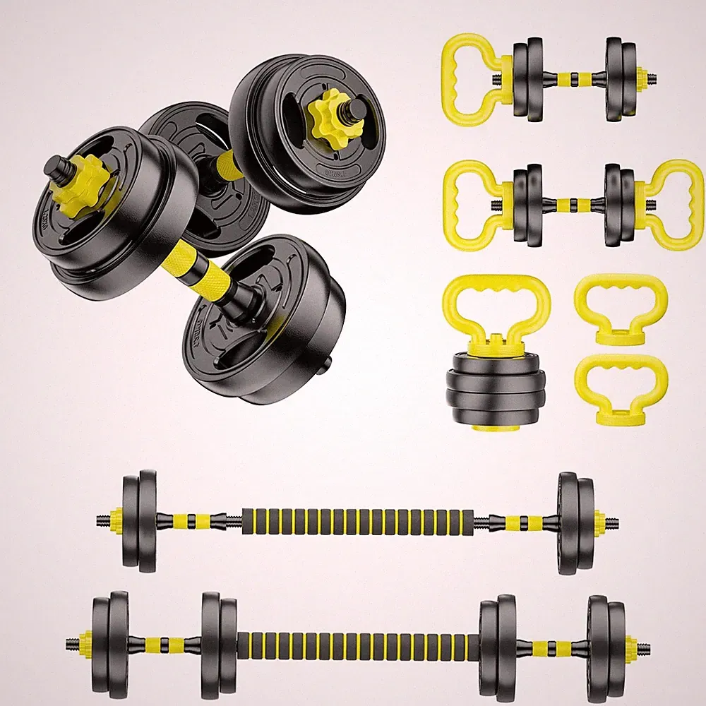Adjustable 10-90lbs Dumbbell Set - 4 in 1 Free Weights, Barbell, Kettlebell & Pu