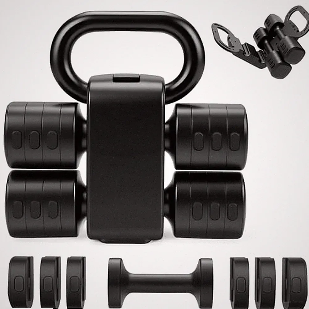 Adjustable 2-in-1 Convertible Kettlebell & Dumbbells Black