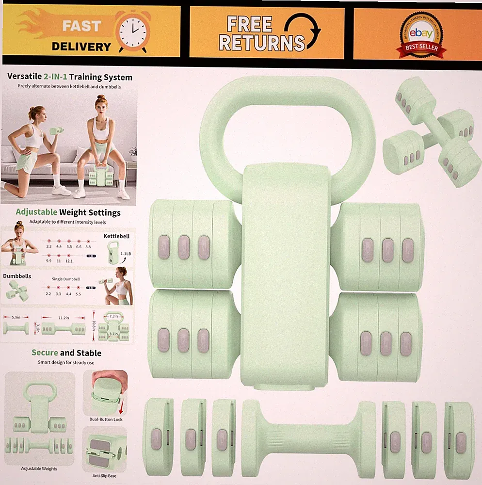 Adjustable 2-in-1 Dumbbells Set - 4 Weight Levels for Home Gym, Hand Weights & K