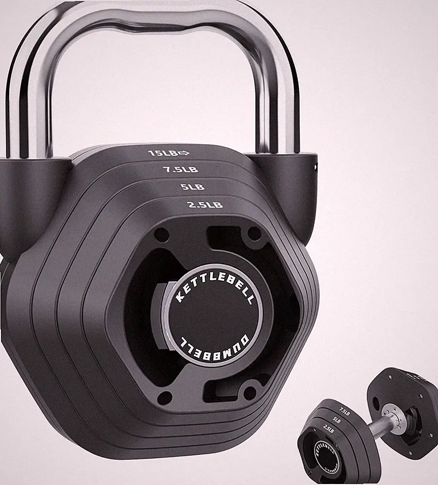 Adjustable 2-in-1 Kettlebell & Dumbbell Set, 15-45lbs for Home Gym Fitness