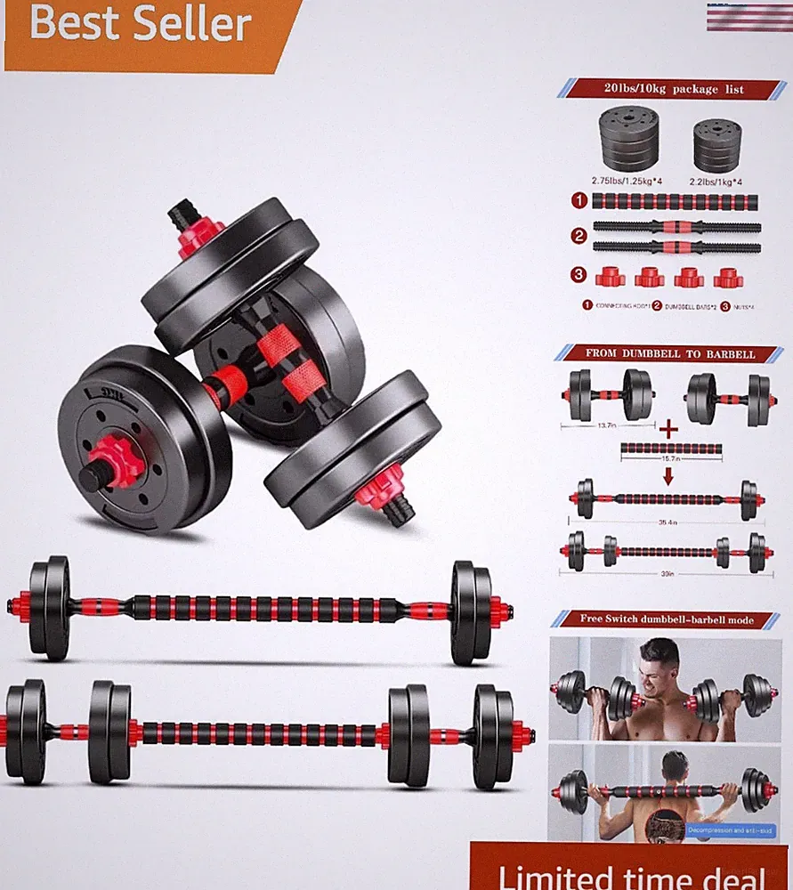 Adjustable 20lbs Dumbbell Set - 3-in-1 Home Gym Equipment for All Fitness Levels
