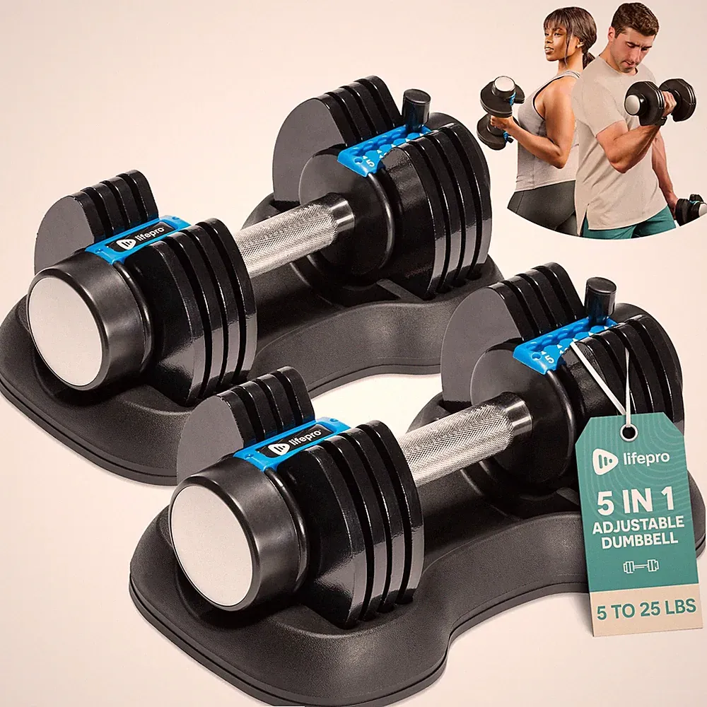 Adjustable 25 lb Dumbbells Set of 2 with Quick Adjustment and Storage Rack
