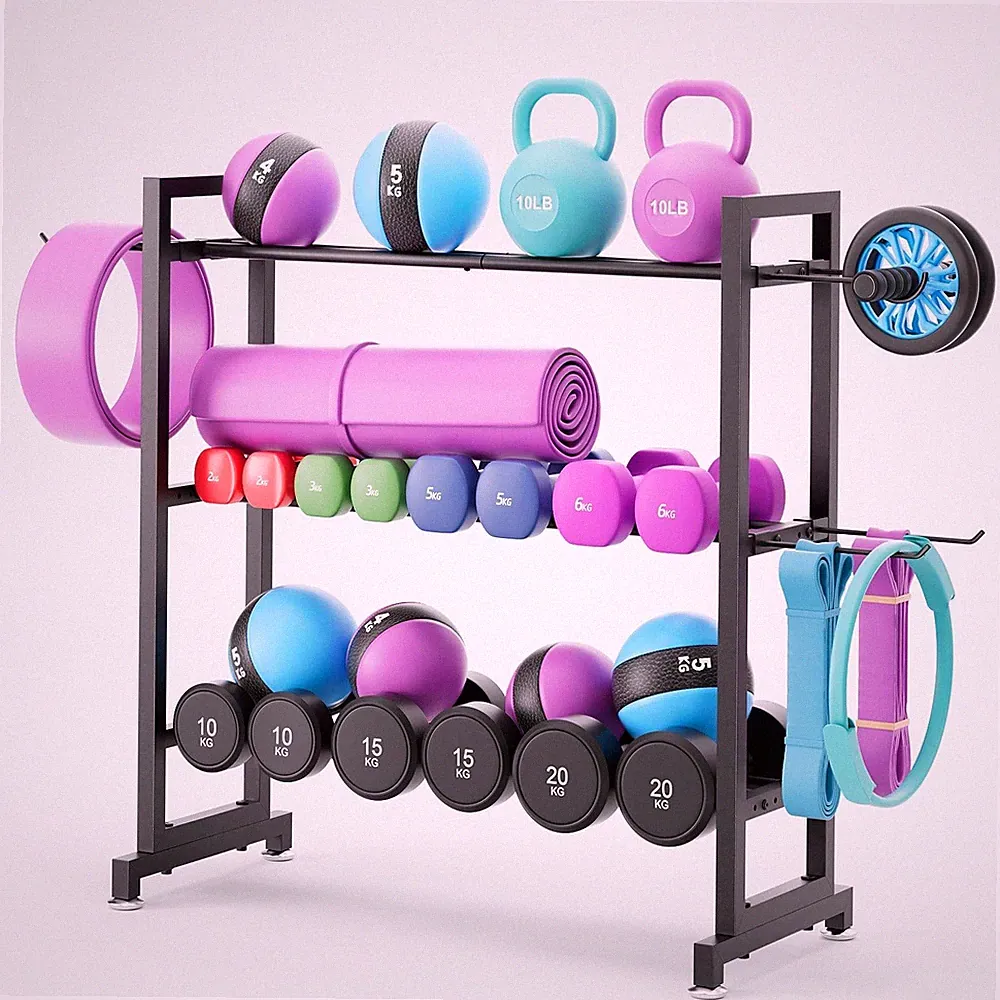 Adjustable 3-Tier Dumbbell Rack – Heavy-Duty Metal Weight Storage Stand for D...