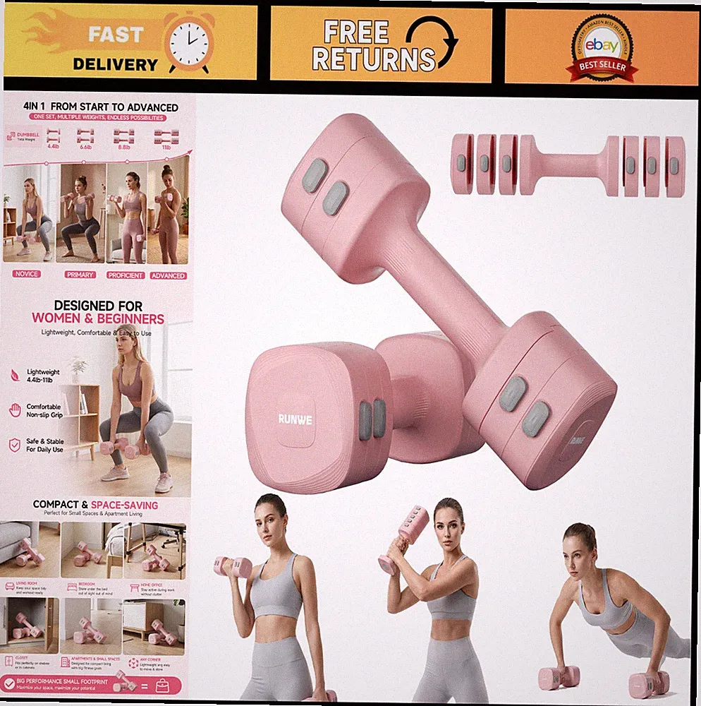 Adjustable 4-in-1 Dumbbell Set - 2 Weights (2.2-5.5 lbs) for Home Gym & Outdoor