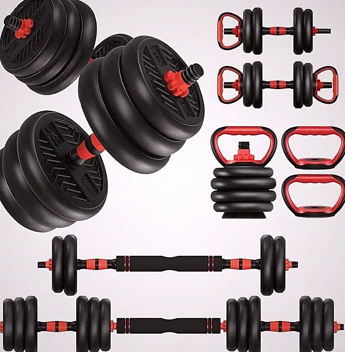 Adjustable 4-in-1 Dumbbells 20-80lbs Barbell Kettlebell Push-Up Home Gym Set
