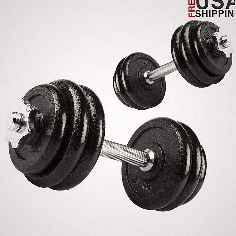 Adjustable 40lb Cast Iron Dumbbell Set Ergonomic Grip Home Gym Fitness Training