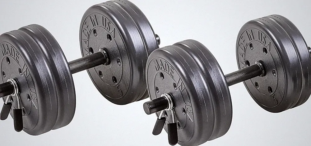 Adjustable 42LB Dumbbell Set with Spring Clips, 14" Knurled Bars – Made in