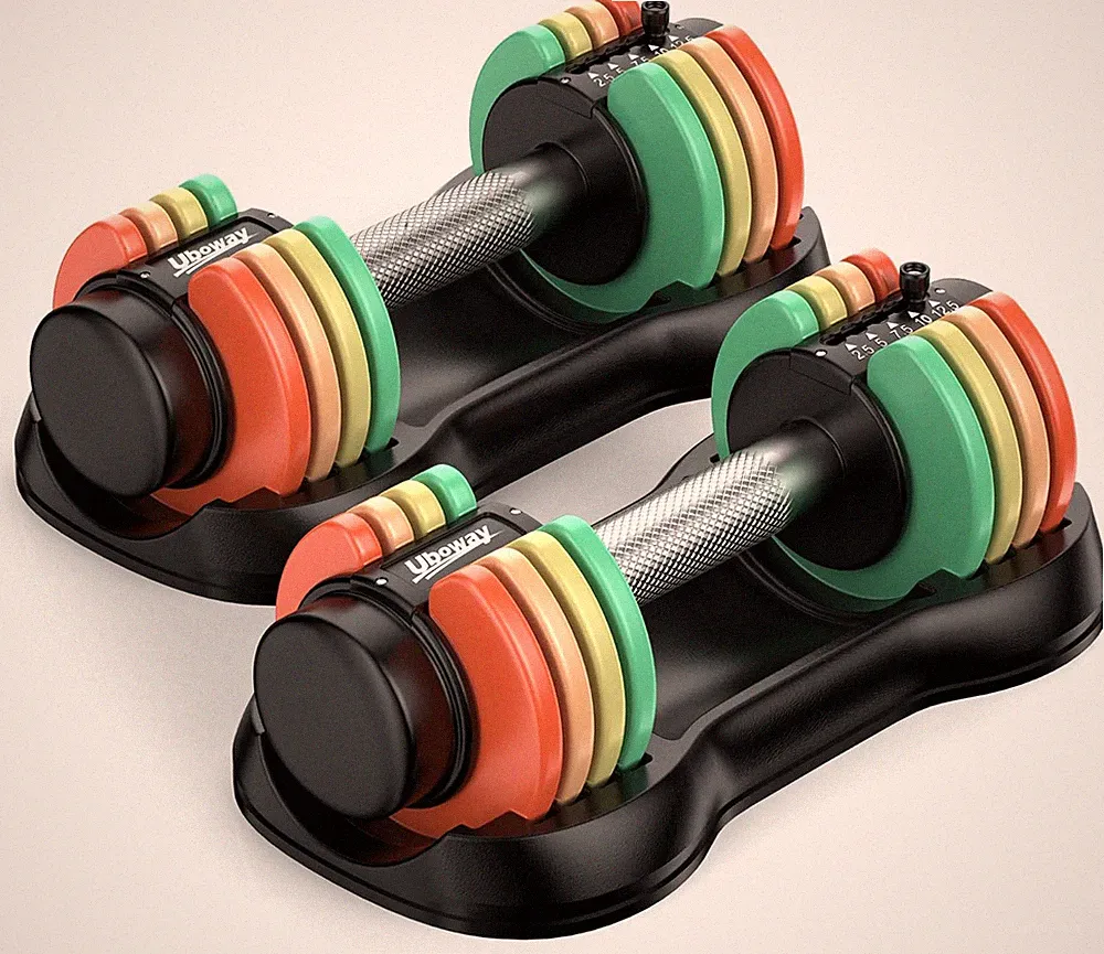 Adjustable 5-in-1 Dumbbell Set with Colorful Plates for Home Gym Workouts