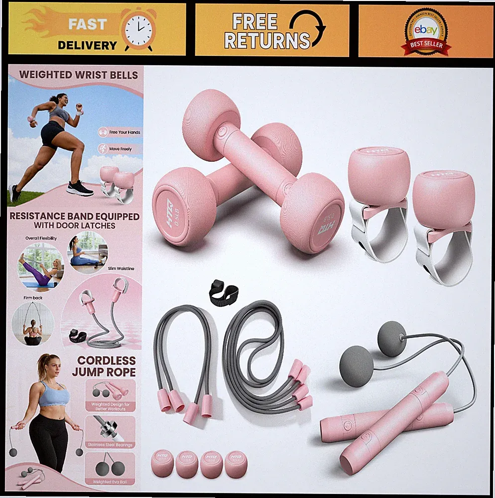 Adjustable 5-in-1 Dumbbells Set - Barbell, Kettlebells, Jump Rope & More - Home