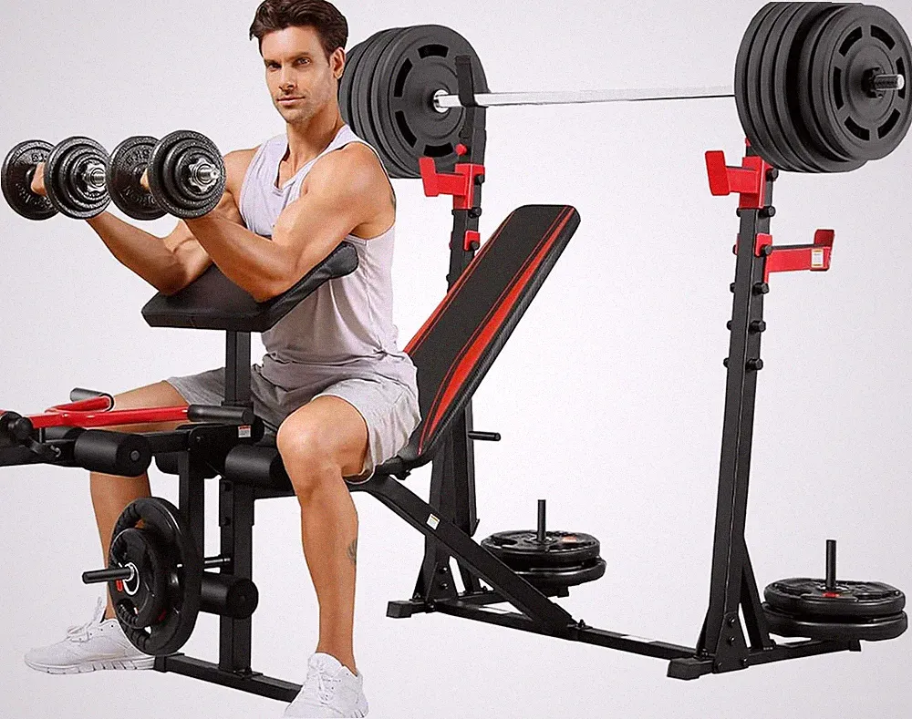 Adjustable 6-in-1 Weight Bench w/Squat Rack,Leg Extension,Preacher Curl for Home