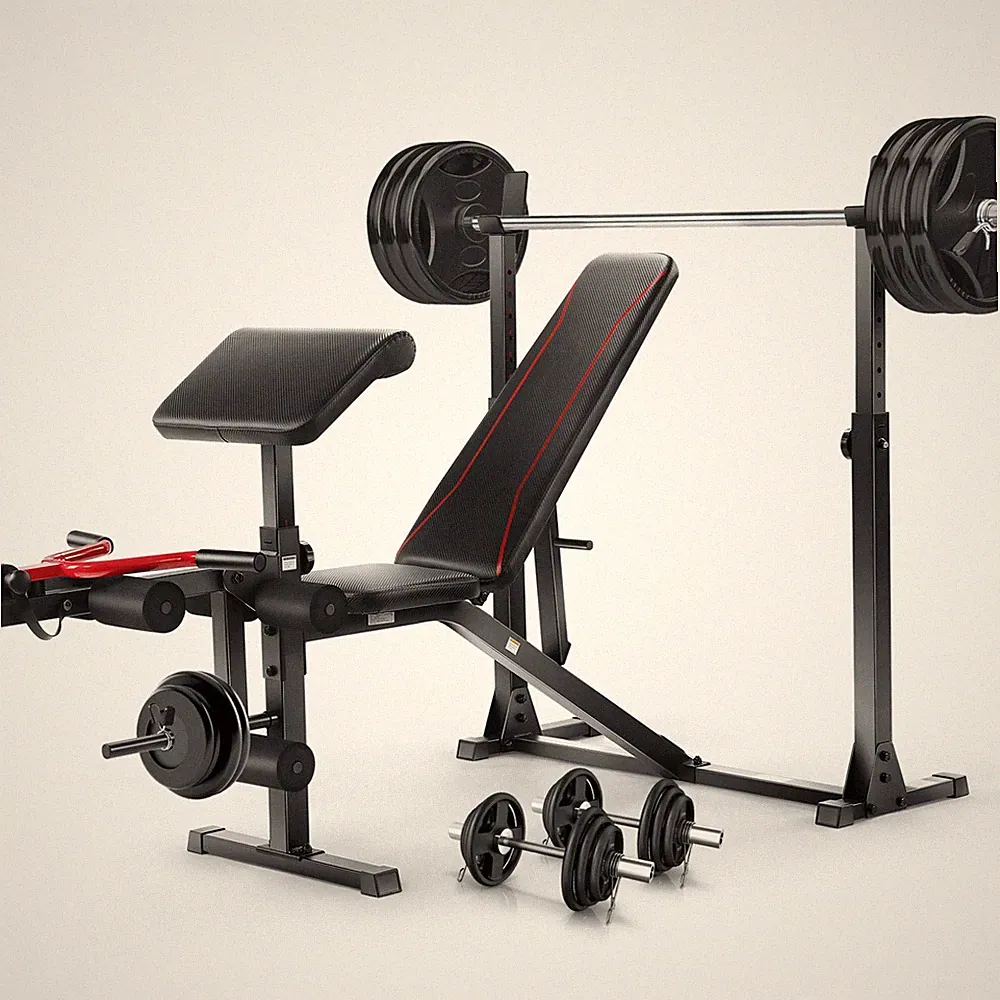 Adjustable 900LBS Olympic Weight Bench Set with Barbell Rack and Preacher Curl🏋