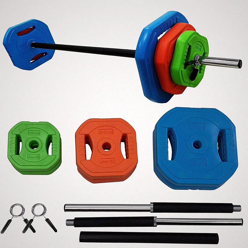 Adjustable Barbell Set 40lb 51in Bar 6 Plates for Full Body Home Gym Men Women