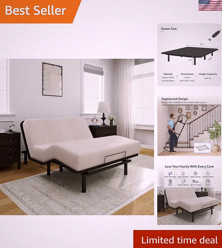Adjustable Bed Frame Base Queen Size,Segmented Design,Easy Assemble,Oxford Fa...