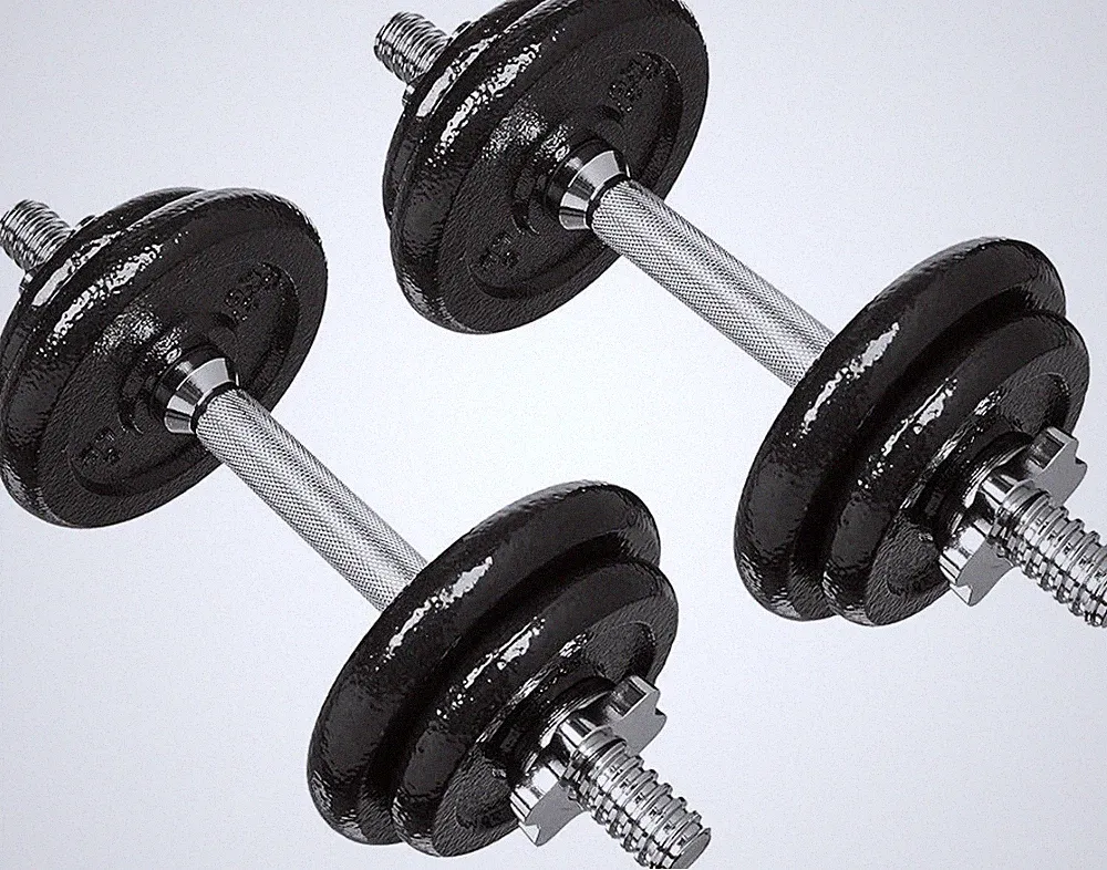 Adjustable Cast Iron Dumbbell Set Weight Plates Threaded Barbell Spinlock Collar