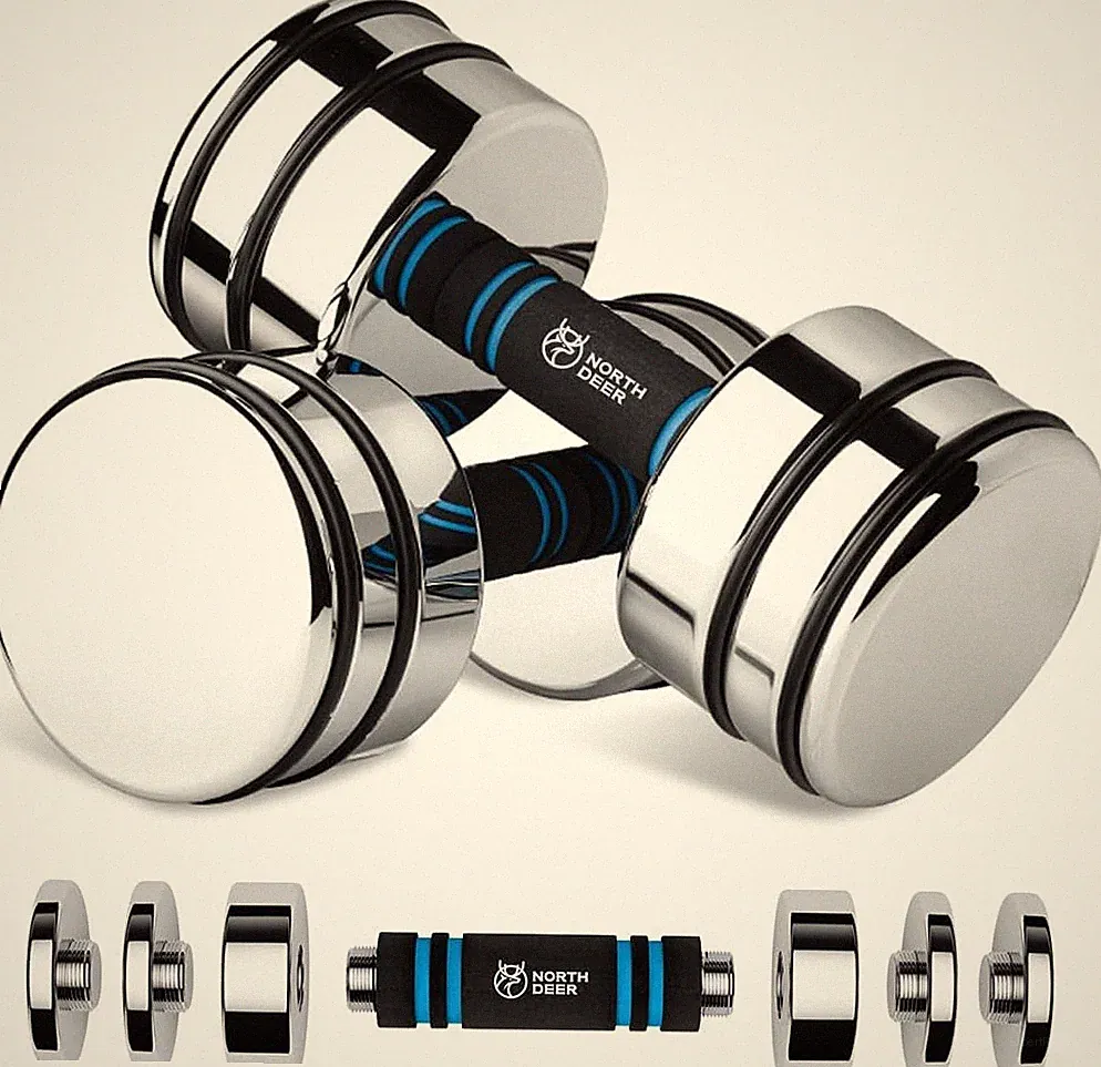 Adjustable Chrome Dumbbells with Foam Handles - 5 to 50 Lbs for Home Gym