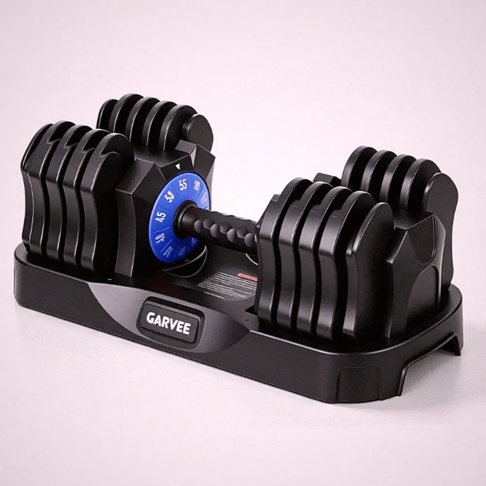 Adjustable Dumbbell 10-55LB Quick Select Dial with Steel Plates Lock Into Base