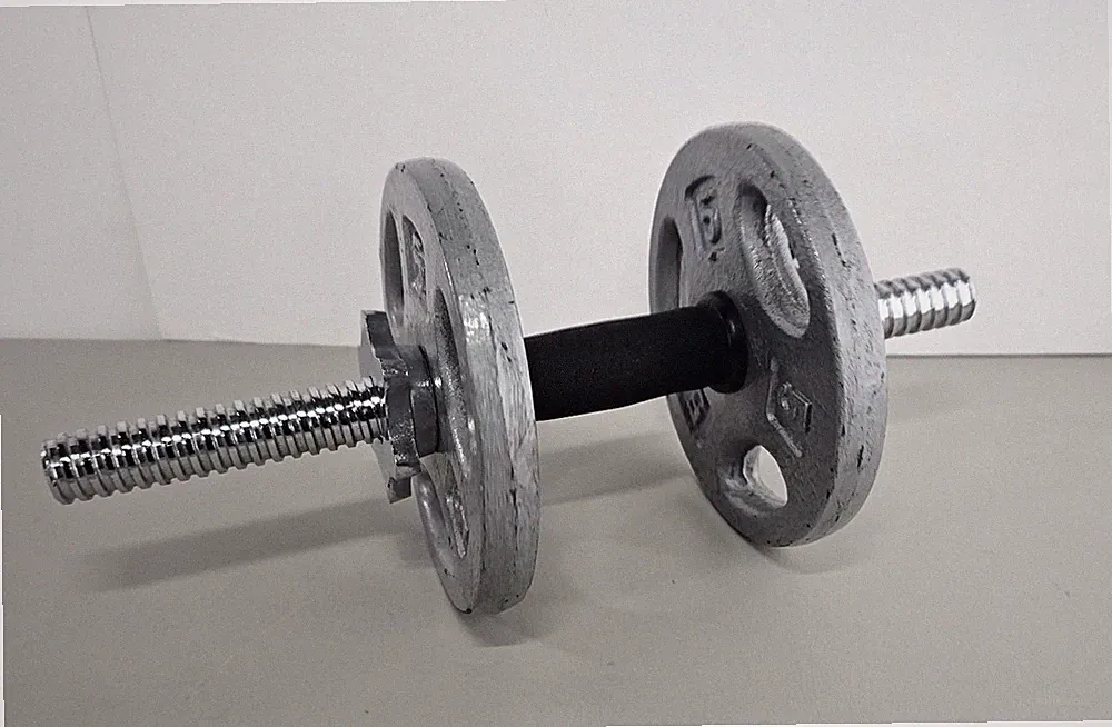 Adjustable Dumbbell 10 Lb Chrome Grey Rubber Handle Screw On Bar Caps