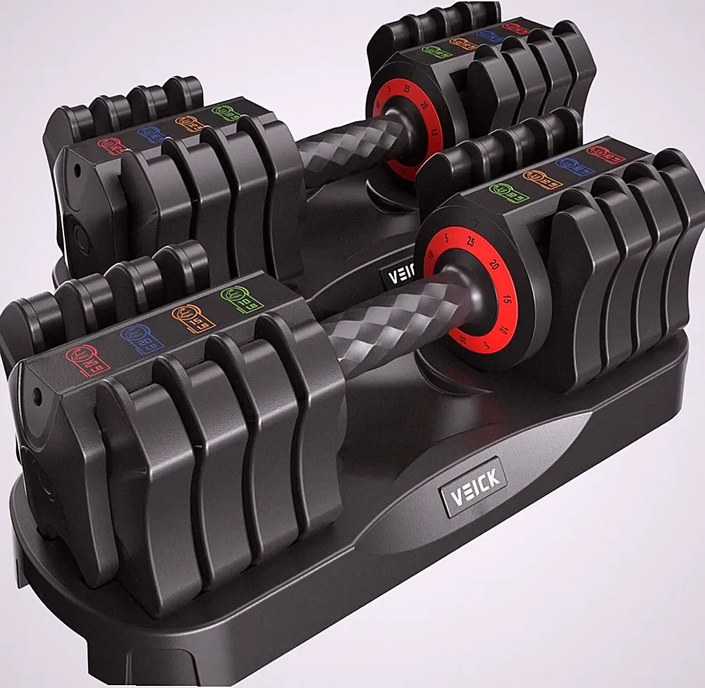 Adjustable Dumbbell 25 Lb – Quick Change Dial with Non Slip Handle & Tray Stand