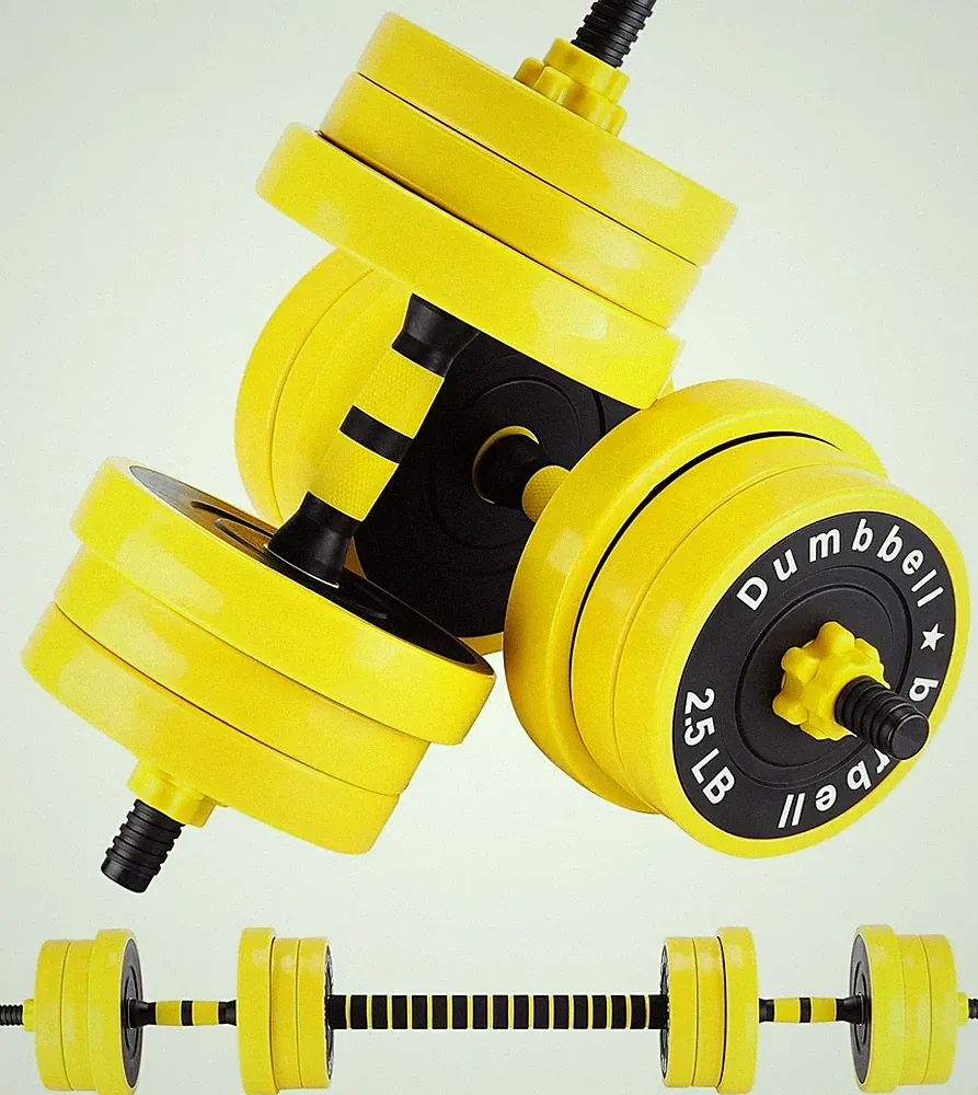 Adjustable Dumbbell 44 Lb Free Weights Set with Connector for Home Gym Yellow