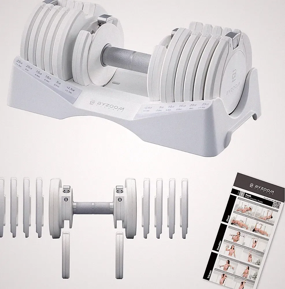 Adjustable Dumbbell 5-27.5lbs 10-in-1 Quick Change Space Saving Home Gym White