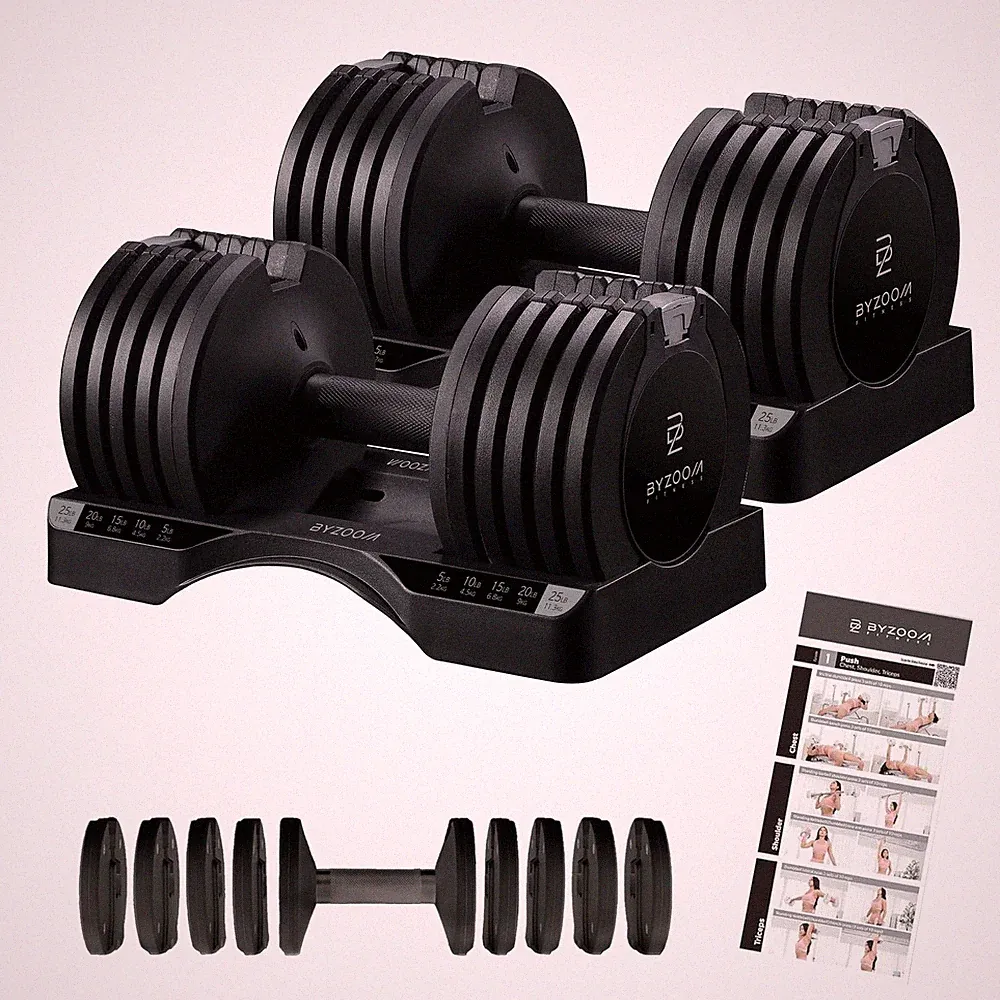 Adjustable Dumbbell 75lb Pair 12.2x6.2 Black BYZOOM Fitness Pure Series UNIT