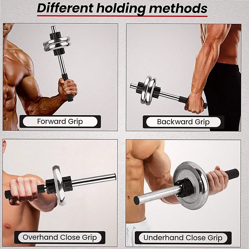 Adjustable Dumbbell Bar Handle for 1 Inch Plates Chrome Steel Non-Slip Grip