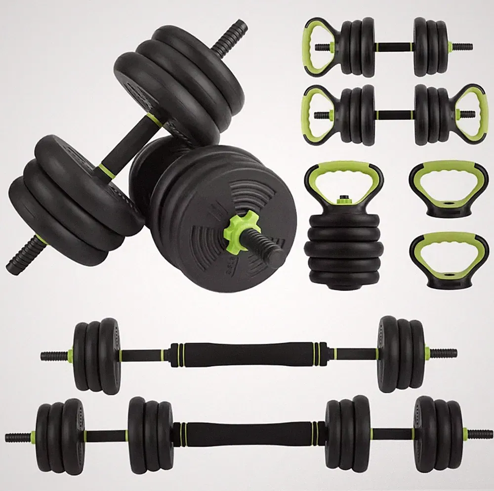 Adjustable Dumbbell Barbell Kettlebell Set 44/66/88 lbs ABS Steel Black Green