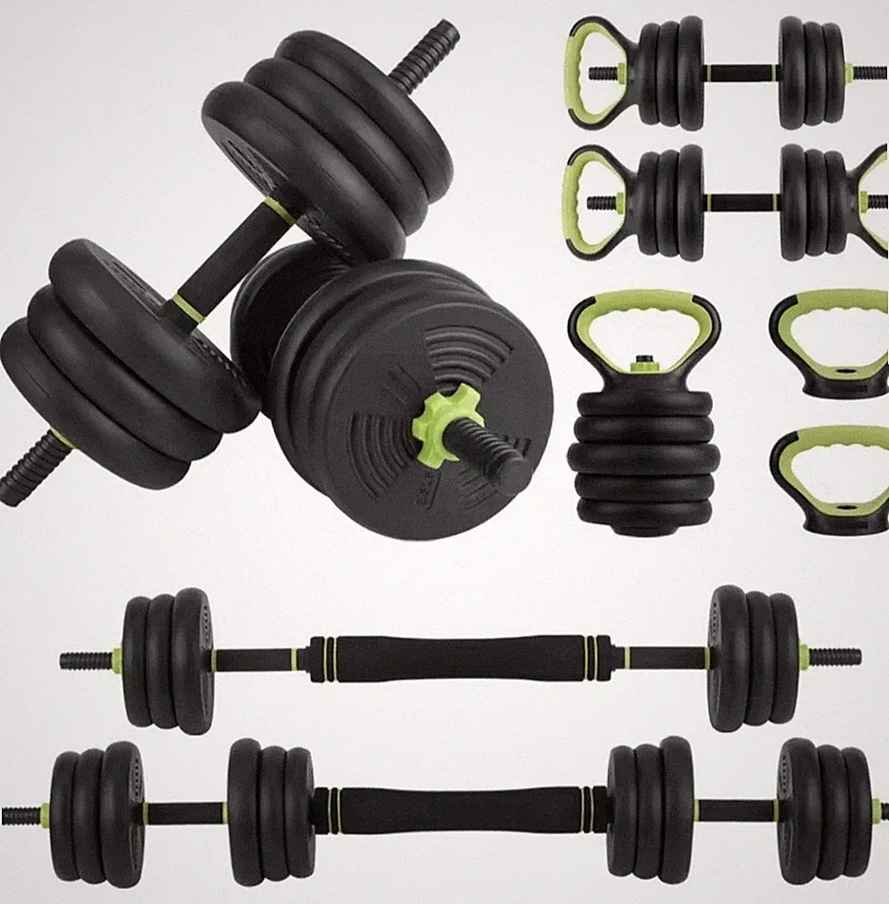 Adjustable Dumbbell Barbell Kettlebell Set 44lbs ABS Steel Black Green