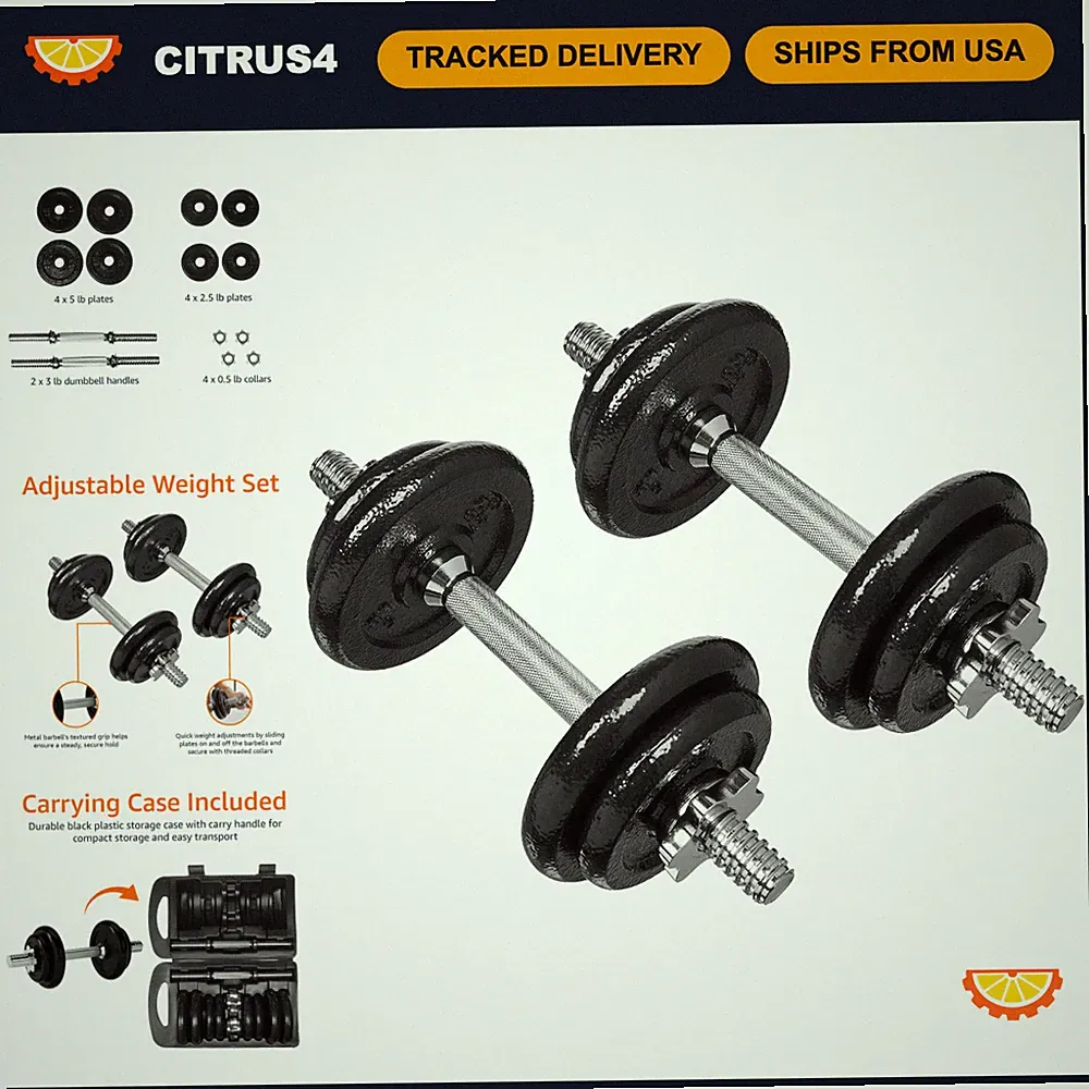 Adjustable Dumbbell Hand Weight Set - 38 lbs Portable with Storage Case, Secure