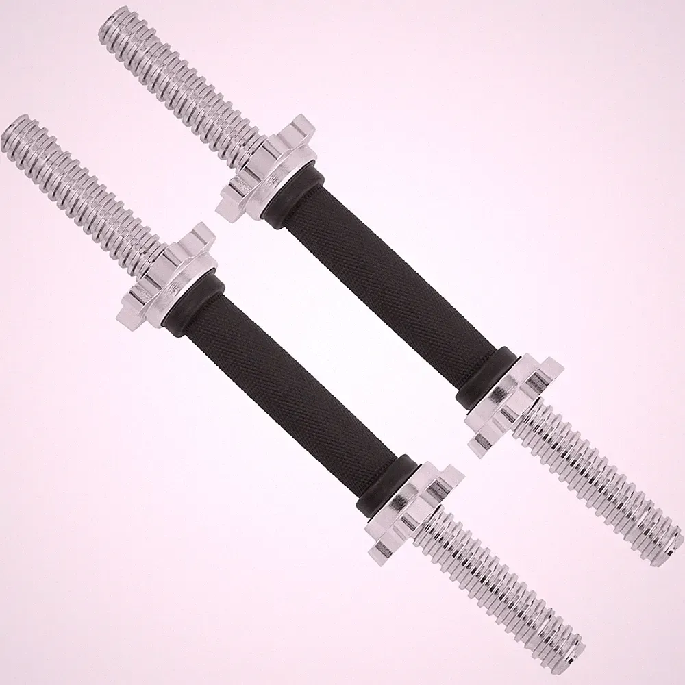 Adjustable Dumbbell Handles Pair 1" Threaded Bars w Star Lock Collars