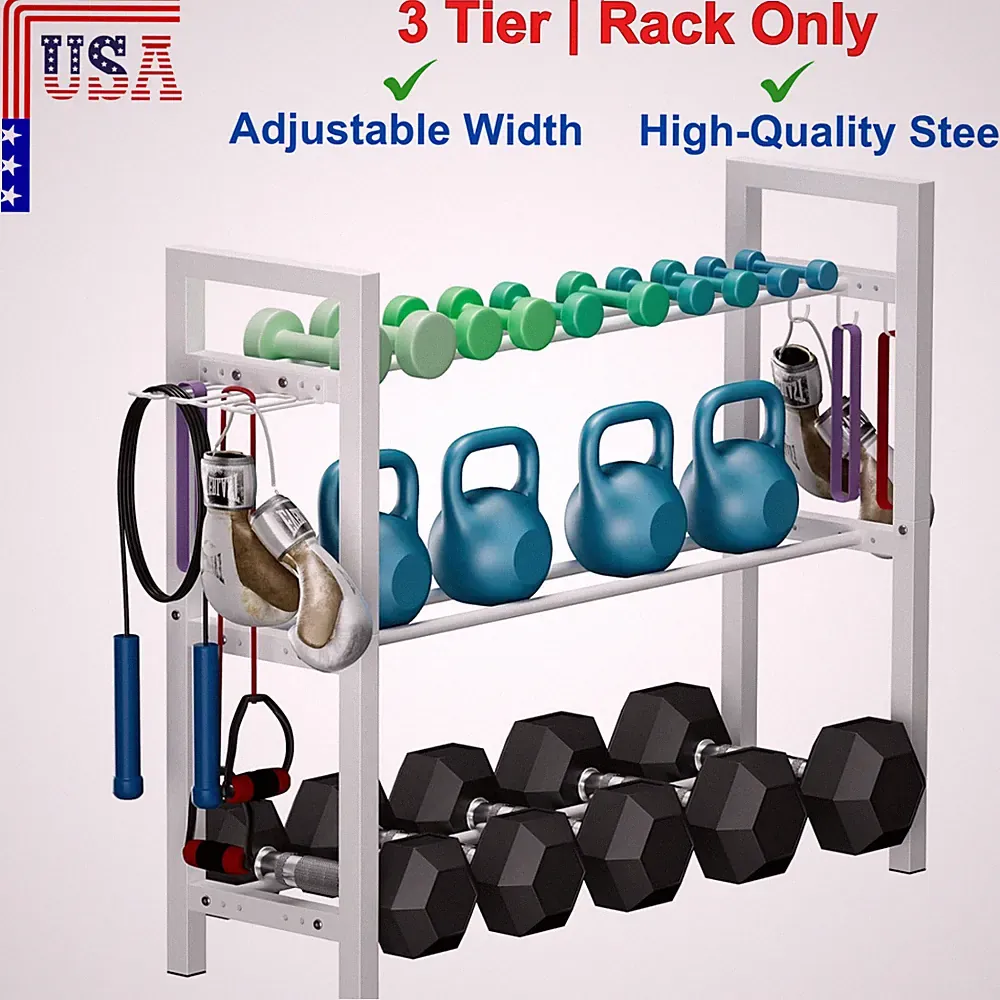 Adjustable Dumbbell Rack, Weight Storage Stand Holder for Home Gym 3 Tier White