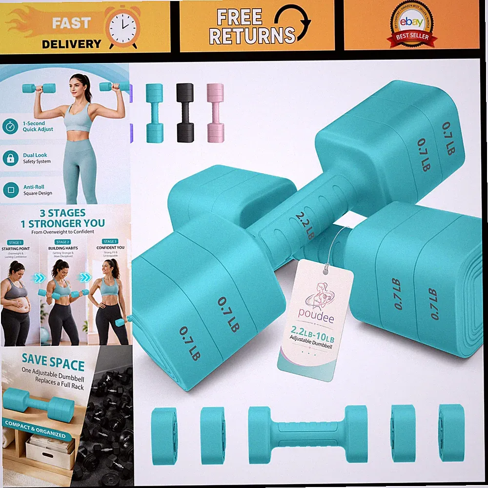 Adjustable Dumbbell Set 2.2-5LB, 3-in-1 Free Weights for Home Gym, Anti-Slip Ha