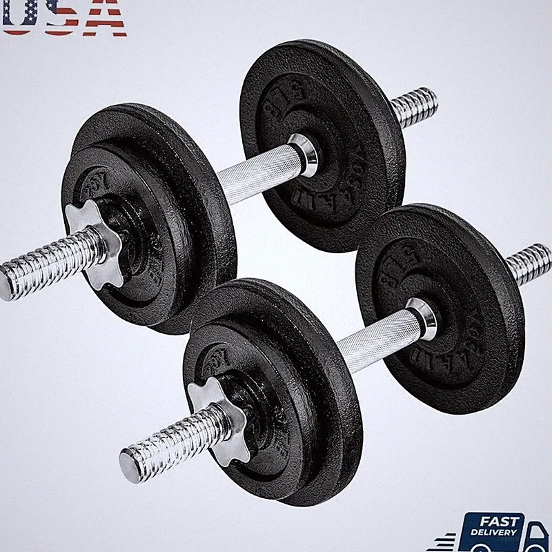 Adjustable Dumbbell Set 2 Pack Non-Slip Grip 40LB Cast Iron Weight Plates New
