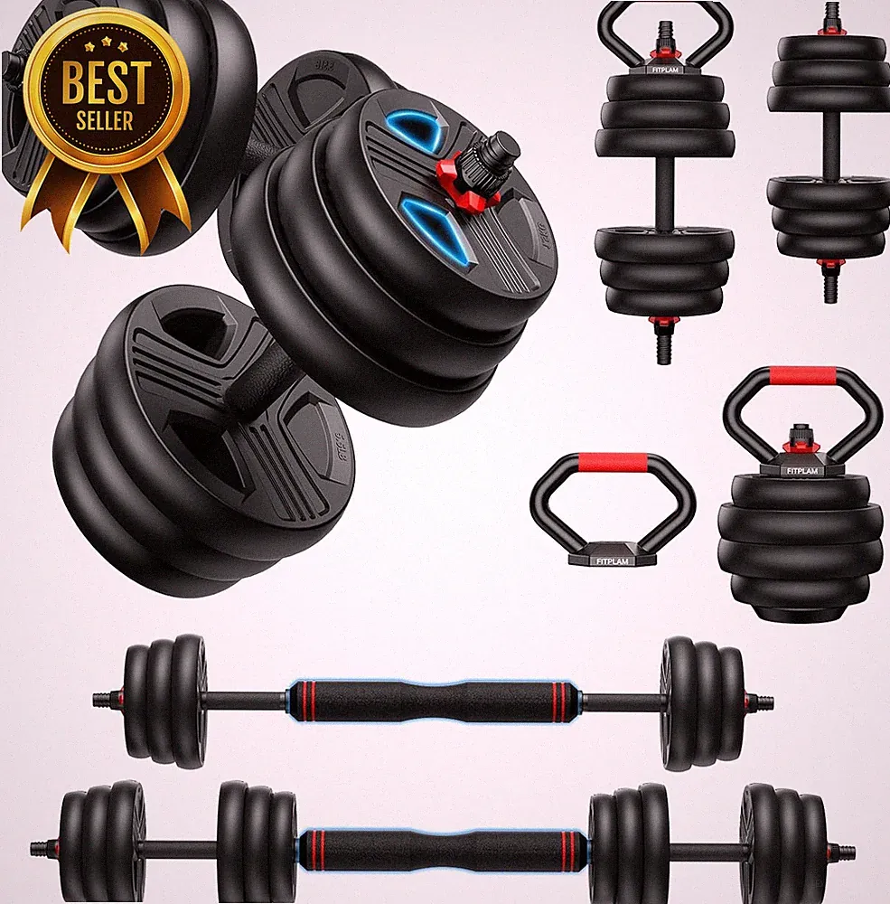 Adjustable Dumbbell Set 20-90lb 5in1 Free Weights Barbell Kettlebell Home Gym