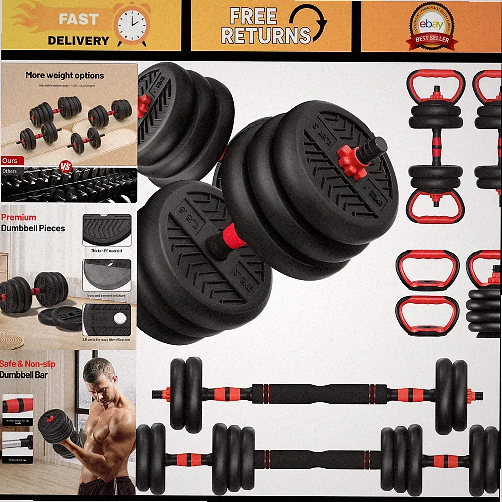 Adjustable Dumbbell Set 20-90lbs, 4-in-1 Free Weights for Home Gym, Barbell/Kett