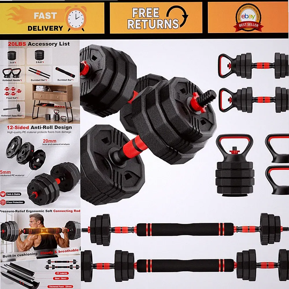 Adjustable Dumbbell Set 20-90lbs, 5-in-1 Free Weights for Home Gym Fitness