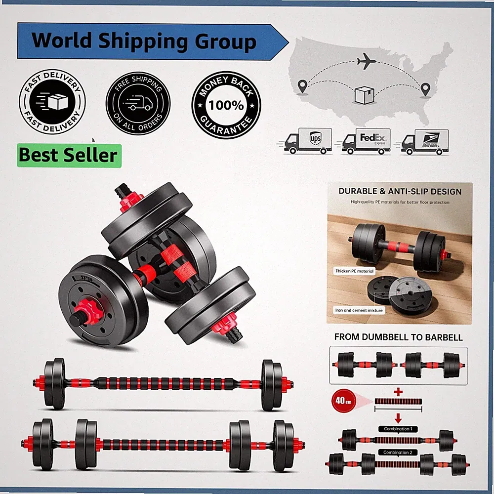 Adjustable Dumbbell Set - 20lbs 3-in-1 Convertible Weights for Home Gym