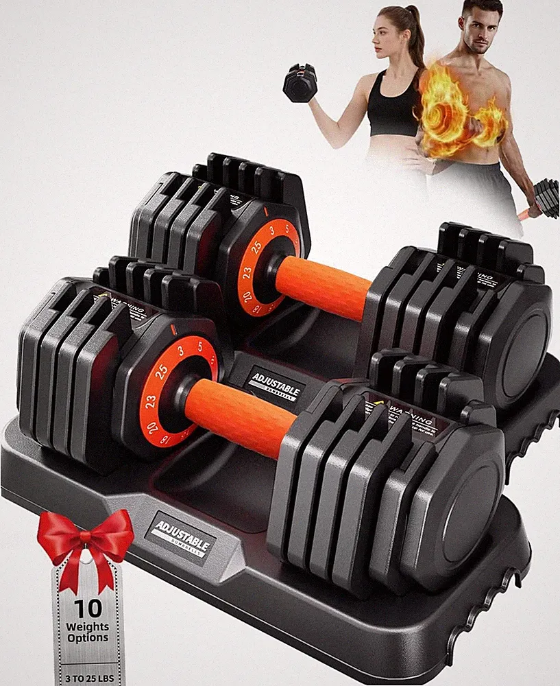 Adjustable Dumbbell Set 25/50Lb with Quick-Dial & Anti-Slip Grip for Home Gym