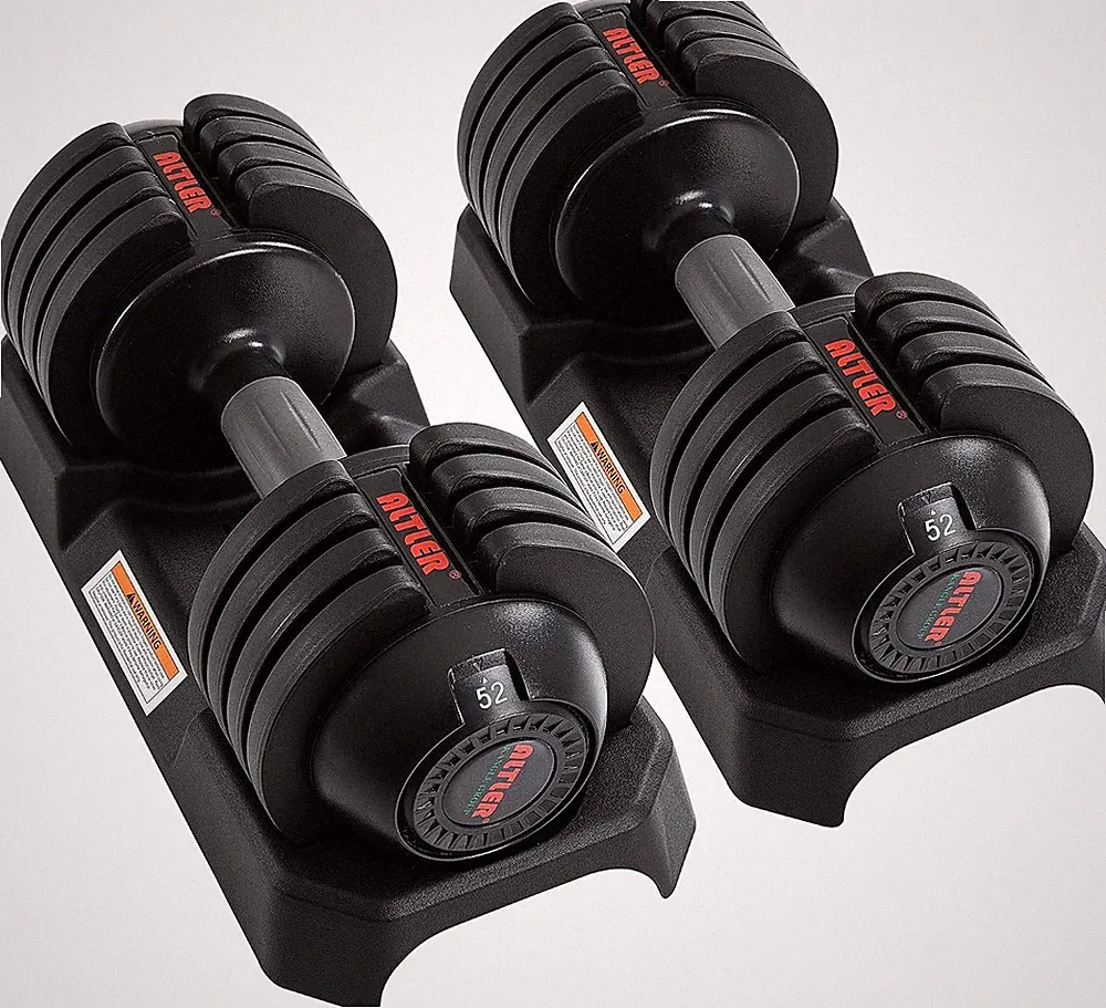 Adjustable Dumbbell Set 25/52lb Pair w/ Tray & Anti-Slip Handle